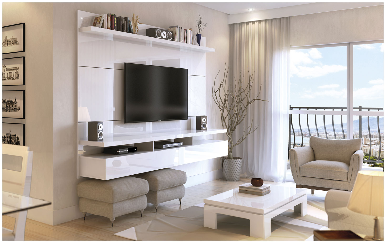 мебель для гостиной с большим телевизором