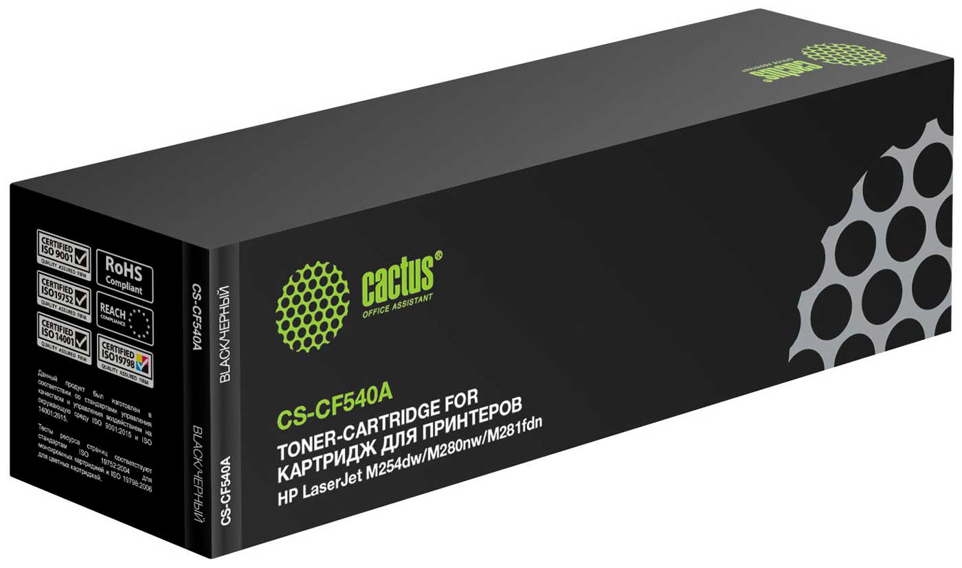 Изображение товара Картридж Cactus CS-CF540A для HP LaserJet Pro M254/M280/M281, черный, ресурс 1400 стр.