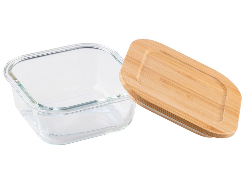 Изображение товара Контейнер из жаропрочного стекла Leonord BAMBU, 500 мл, квадратный, с крышкой из бамбука (106021)