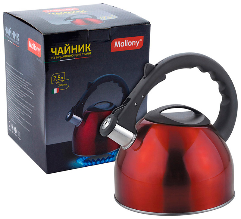 Изображение товара Чайник для плиты Mallony MAL-042-R, из нержавеющей стали, 2.5 л, красный (910090)