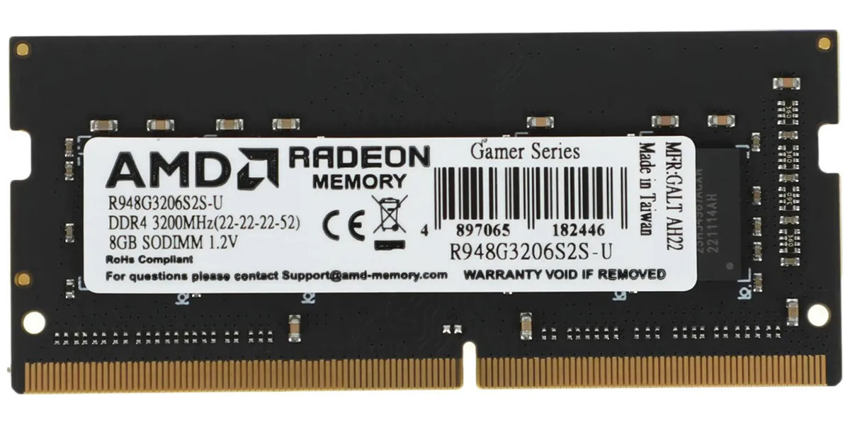 Изображение товара Оперативная память AMD SO-DIMM DDR4 8Gb 3200MHz Radeon R9 Gamer (R948G3206S2S-U)