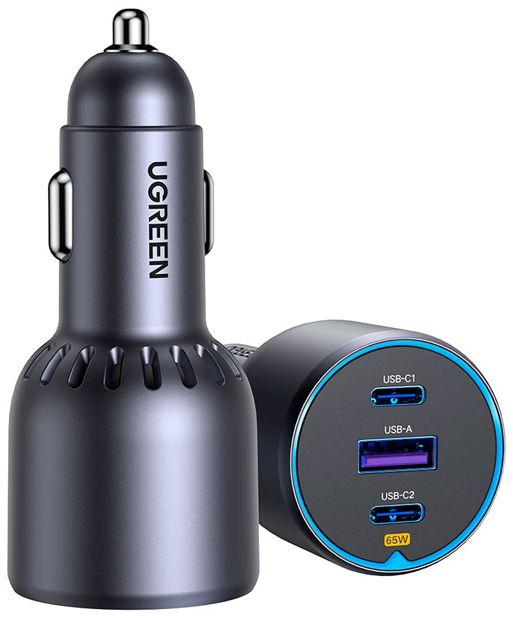 

Автомобильное зарядное устройство Ugreen EC703 (35024) 75W 2*USB-C PD 3.0 USB-A w/o Cable Fast Car Charger, серый