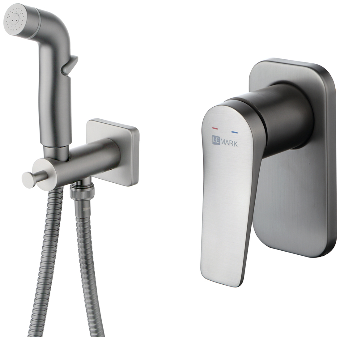 Изображение товара Встраиваемый смеситель Lemark с гигиеническим душем графитовый LM3719GM