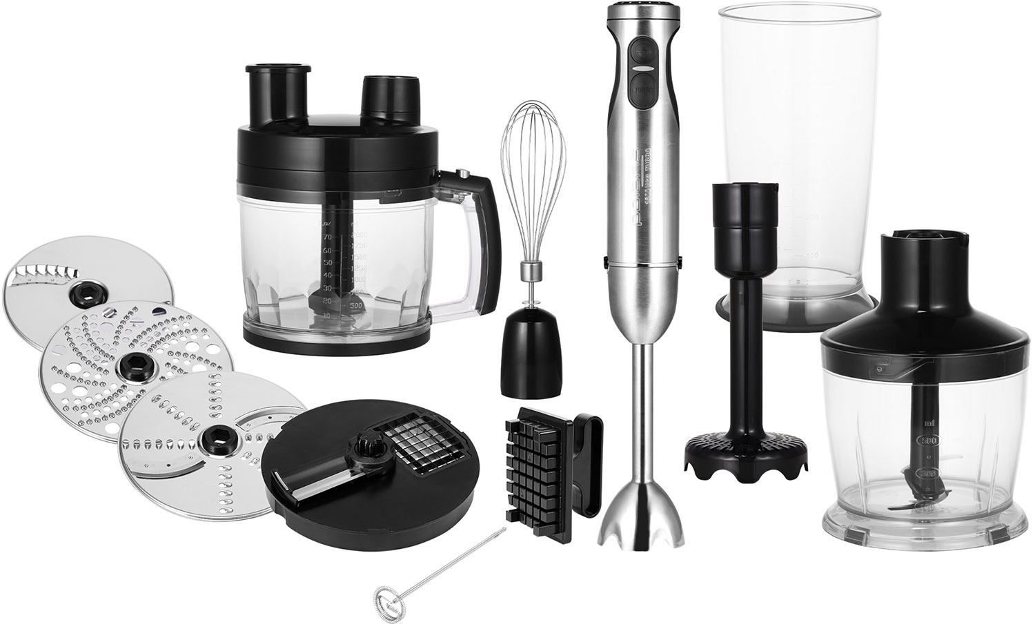 Изображение товара Погружной блендер Polaris PHB 1637AL CUBE, нержавеющая сталь/черный