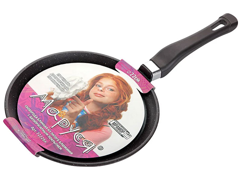 Изображение товара Сковорода блинная Marusya антипригарная, литая, 22 см, цвет: черный мрамор (7222бл)