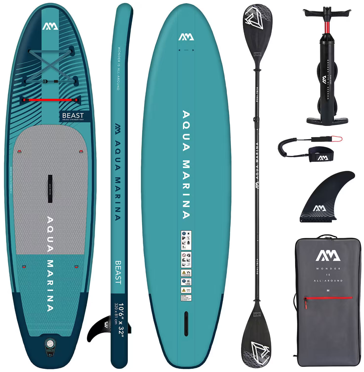 

SUP-доска Aqua Marina Beast, 320х81х15 см, насос, весло, лиш, киль, ремнабор, сумка, до 140 кг (BT-23BEP), Синий