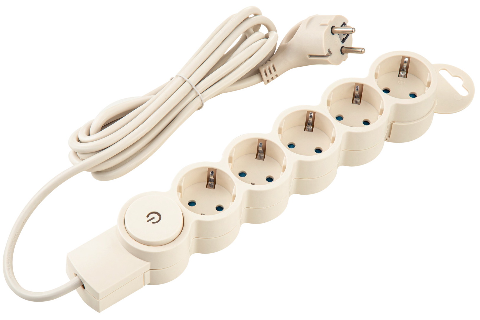 Изображение товара Сетевой фильтр Duwi 5 гнезд, 3 м, с заземлением, с защитными шторками, с выключателем, с держателем, 2200 Вт, 10 А, слоновая кость