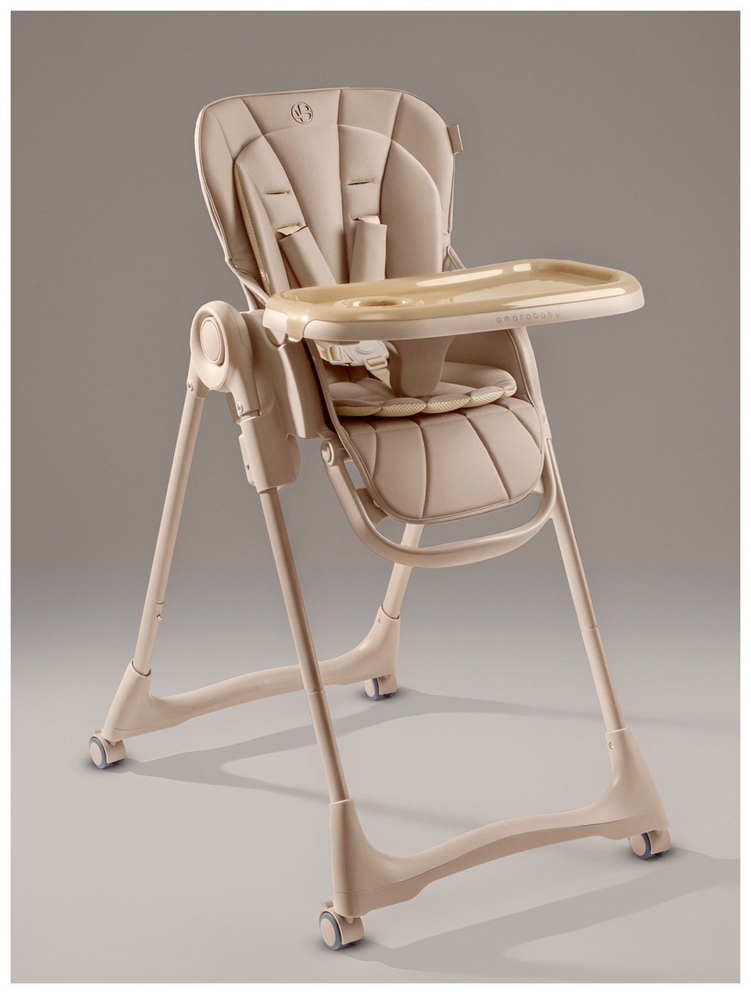 Изображение товара Детский стульчик для кормления Amarobaby Gourmet бежевый с регулировками и колесами