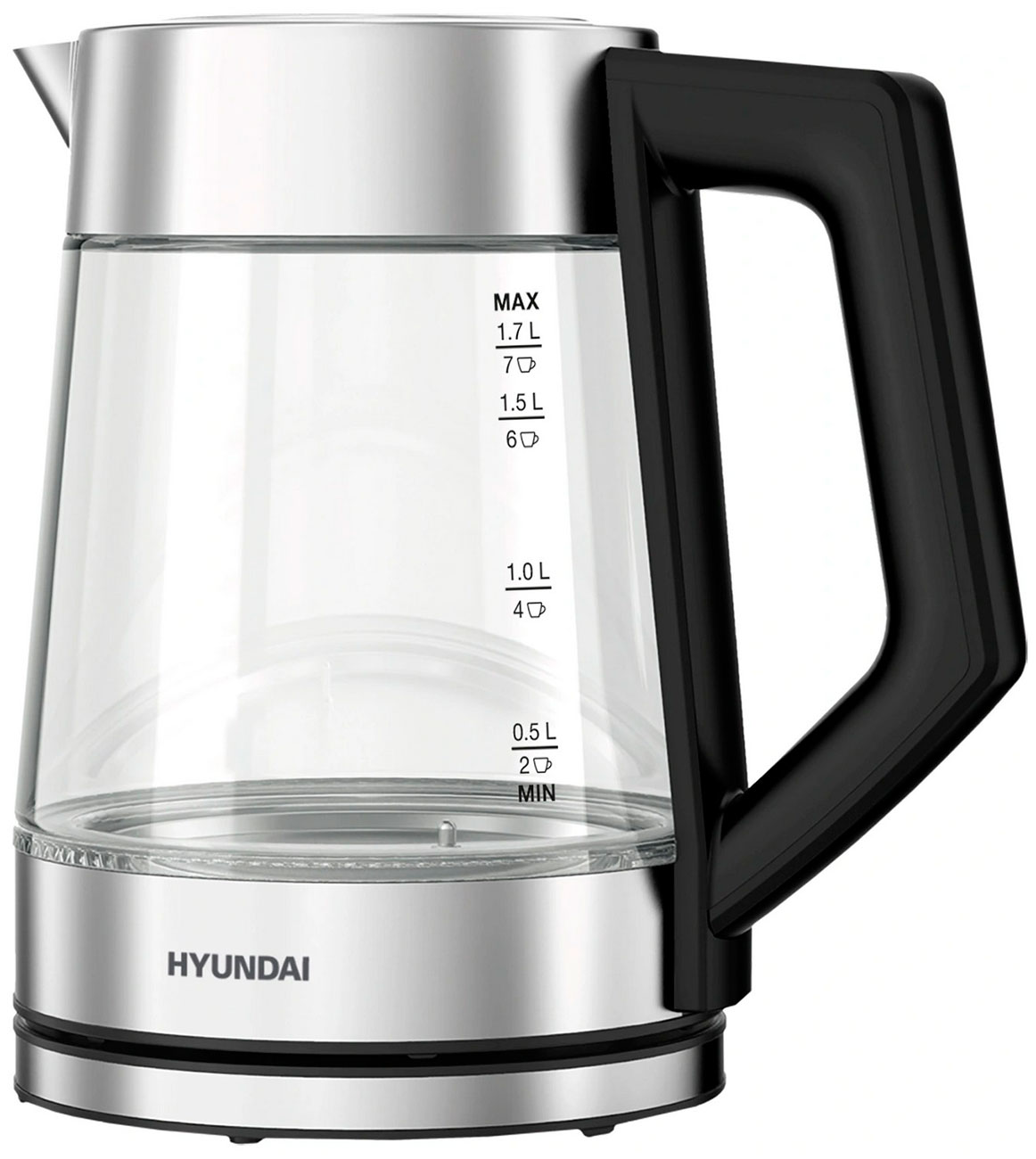 Изображение товара Чайник электрический Hyundai HYK-G4402 (1.7л., 2200Вт, черный/серебристый, стекло)