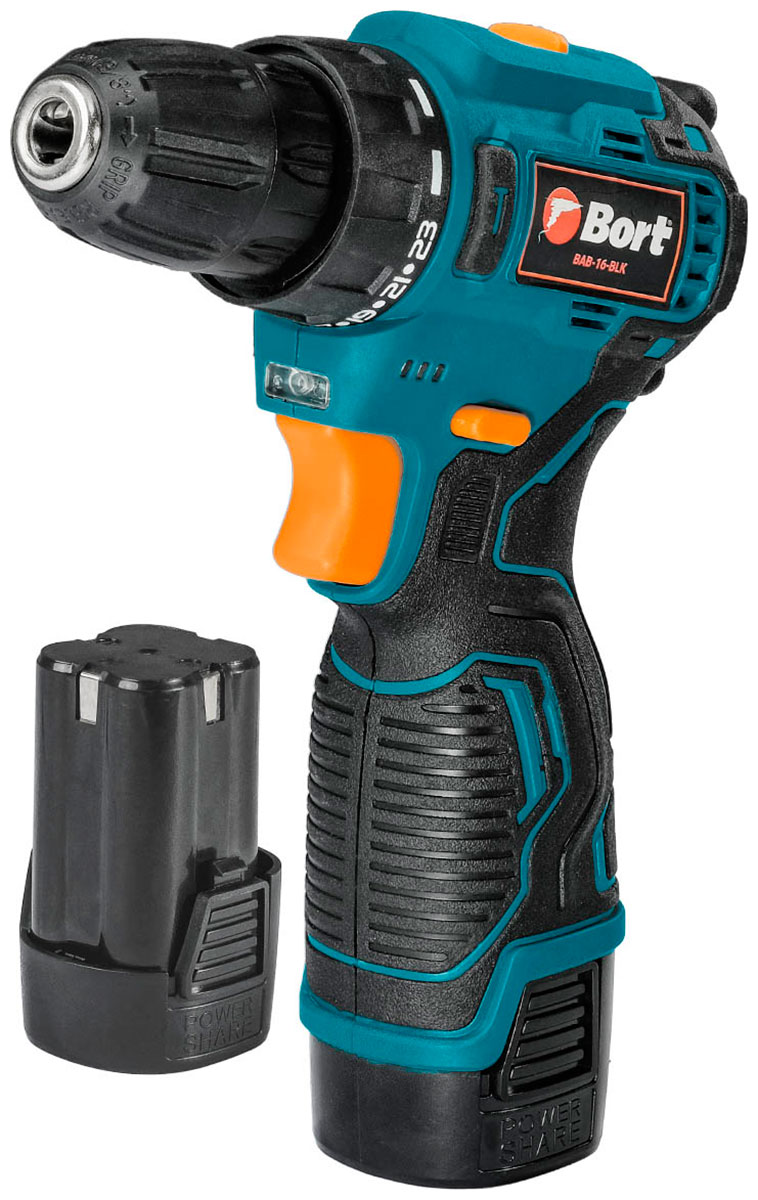 Изображение товара Дрель-шуруповерт аккумуляторная Bort BAB-16-BLK (2x2Ah+ЗУ) Изображение товара Дрель-шуруповерт аккумуляторная Bort BAB-16-BLK (2x2Ah+ЗУ)