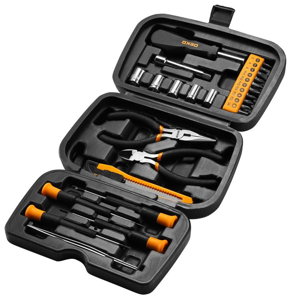 Набор инструментов для дома Deko DKMT25 (25 предметов) в чемодане черно-серебристый набор инструментов для авто и дома zitrek shp399 черно серебристый