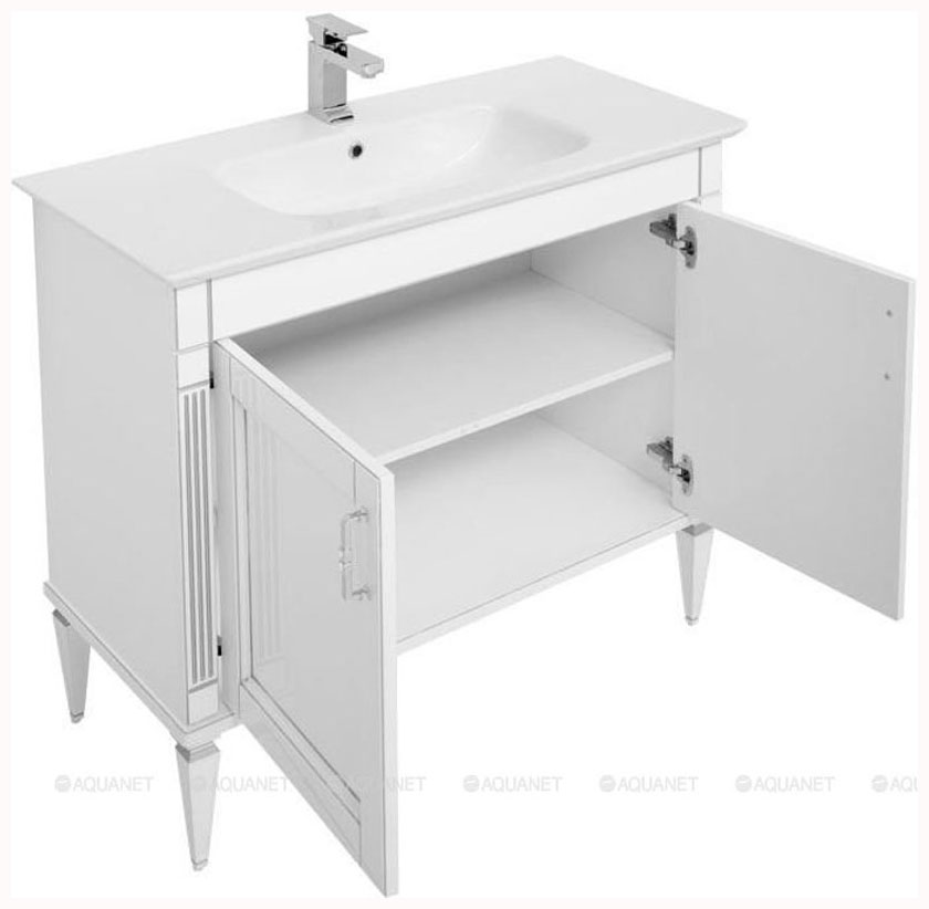 Изображение товара Тумба под раковину Aquanet Селена 105 белый/серебро с 2 дверцами