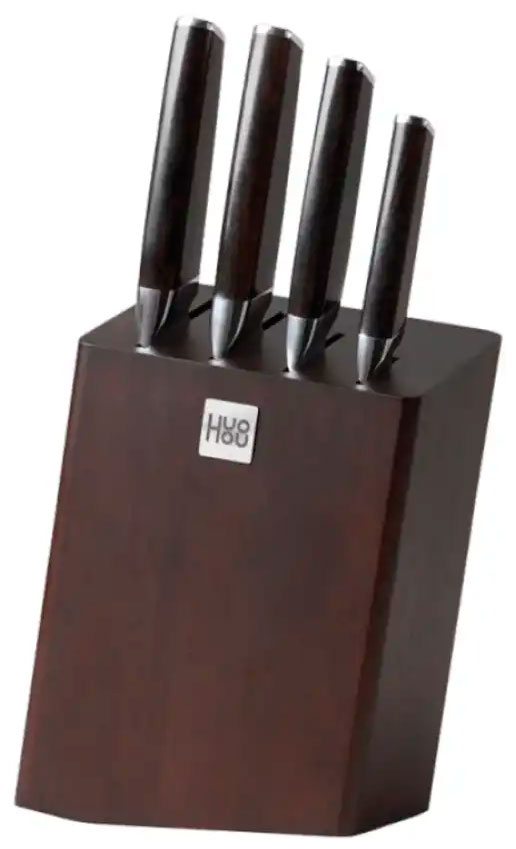 Набор ножей из композитной стали (4 ножа подставка) Huo Hou Composite Steel Kitchen Knife Set (HU0033), черный нож мясника из нержавеющей стали кованый охотничий нож для выживания шеф повара резак для куриных костей с футляром