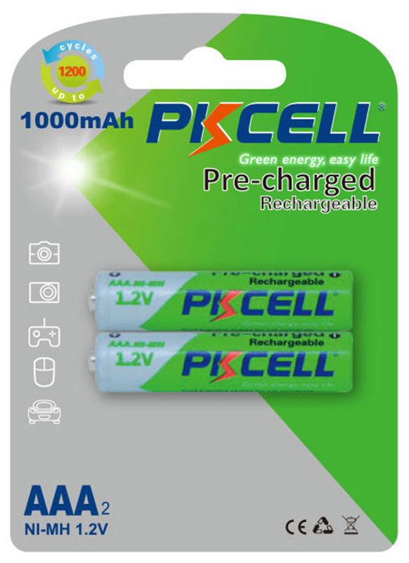 Никель-металлогидридный аккумулятор PKCELL NI-MH RTU AAA1000-2B тип - AAA 2 шт аккумулятор ni mh 1000 ма·ч 1 2 в camelion nh aaa1000 в упаковке 2 шт