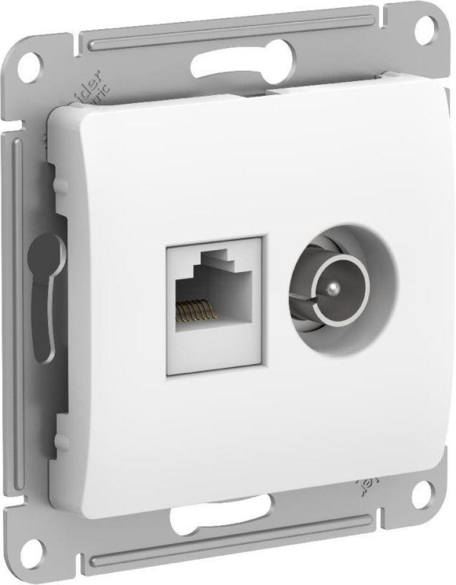 Изображение товара Розетка компьютерная и телевизионная 2-м Glossa RJ45 кат.5E + TV белая системы Electric