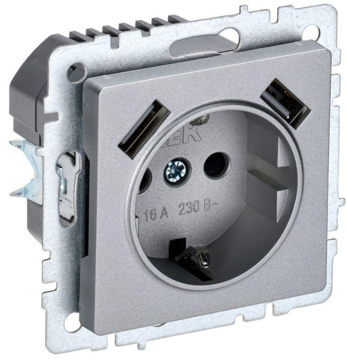 Изображение товара Розетки IEK Розетка BRITE РЮш10-2-БрА 16А с USB A+A 3.1А с заземл. защ. шторки алюм.