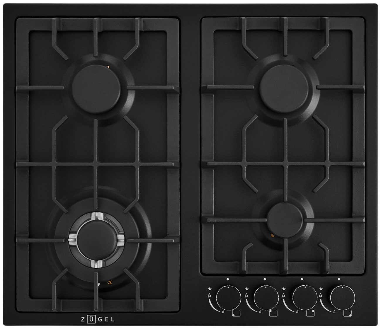 Изображение товара Газовая варочная панель Zugel ZGH600B 4 конфорки с WOK и автоматическим электроподжигом