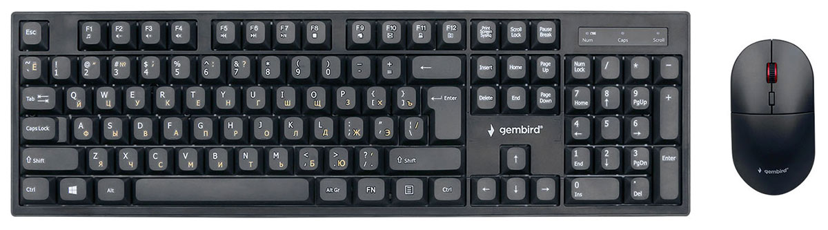 Комплект клавиатура и мышь беспроводные Gembird KBS-6000, черный 2.4 ГГц, 1600 DPI, мини-приемник-USB