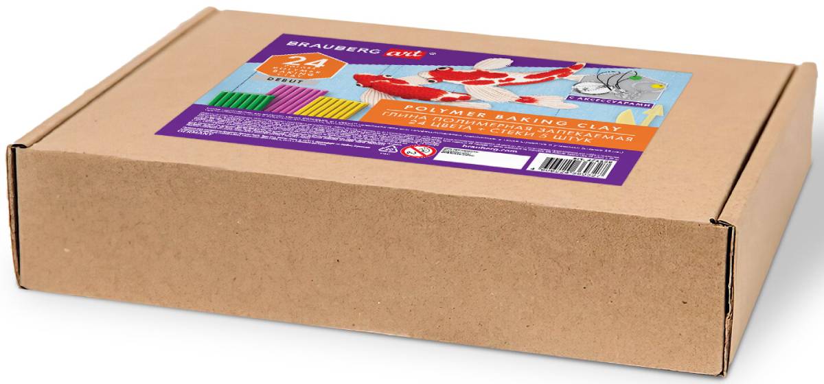 Изображение товара Глина полимерная Brauberg запекаемая, 24 цветов по 20 г с аксессуарами (271158)