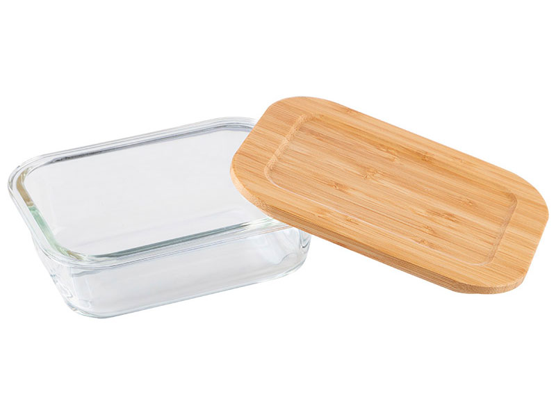 Изображение товара Контейнер из жаропрочного стекла Leonord BAMBU, 600 мл, прямоугольный, с крышкой из бамбука (106022)