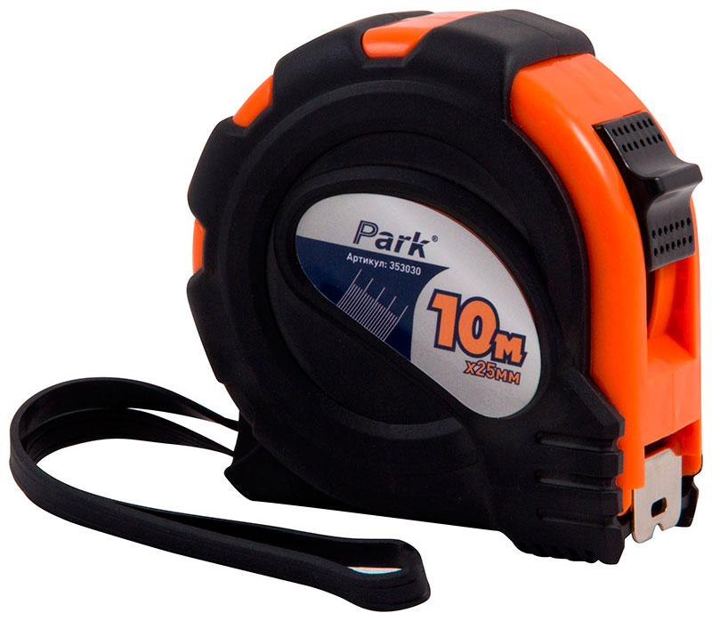 Изображение товара Рулетка Park TM30-10025, с фиксатором, прорезиненный корпус, 10 м x 25 мм (353030)