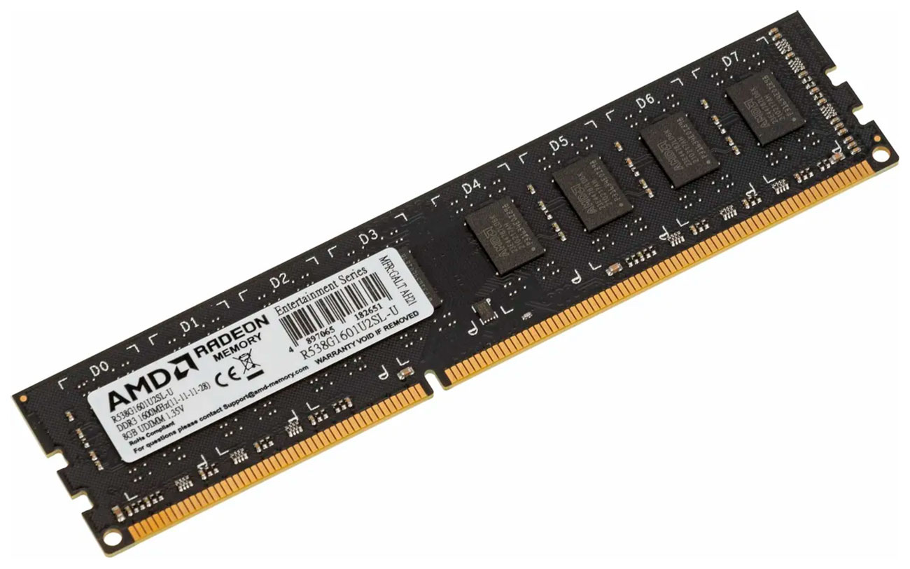 

Оперативная память AMD DDR3L 8Gb 1600MHz (R538G1601U2SL-U), Черный