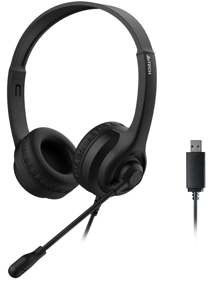 Изображение товара Компьютерная гарнитура A4Tech HU-8, черный, 2 м, накладные, USB (HU-8 Black)