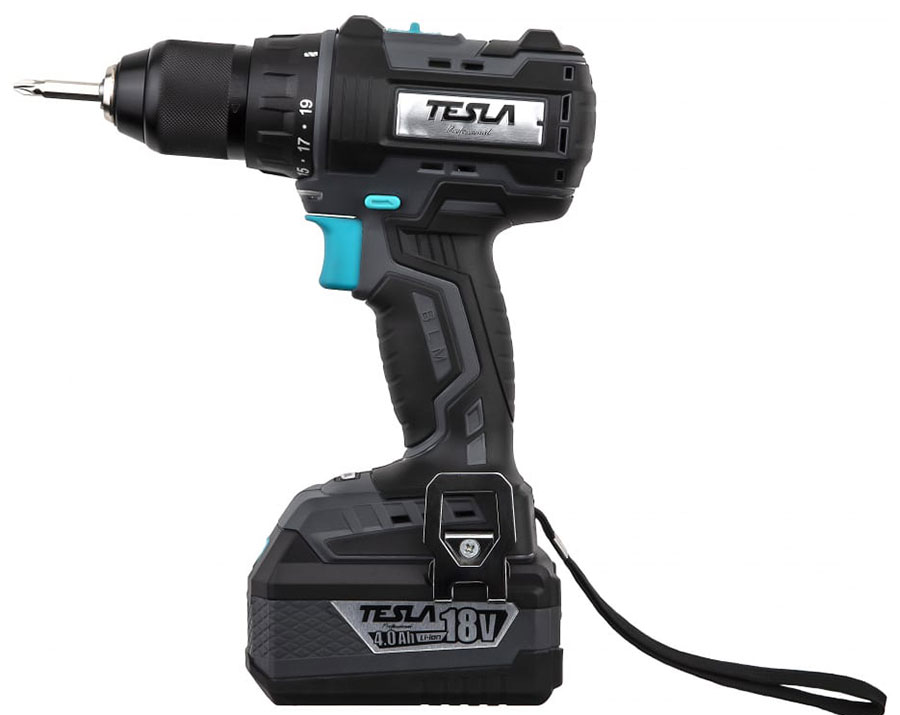 Изображение товара Аккумуляторная дрель-шуруповерт TESLA TD18BL с бесщеточным мотором и двумя аккумуляторами