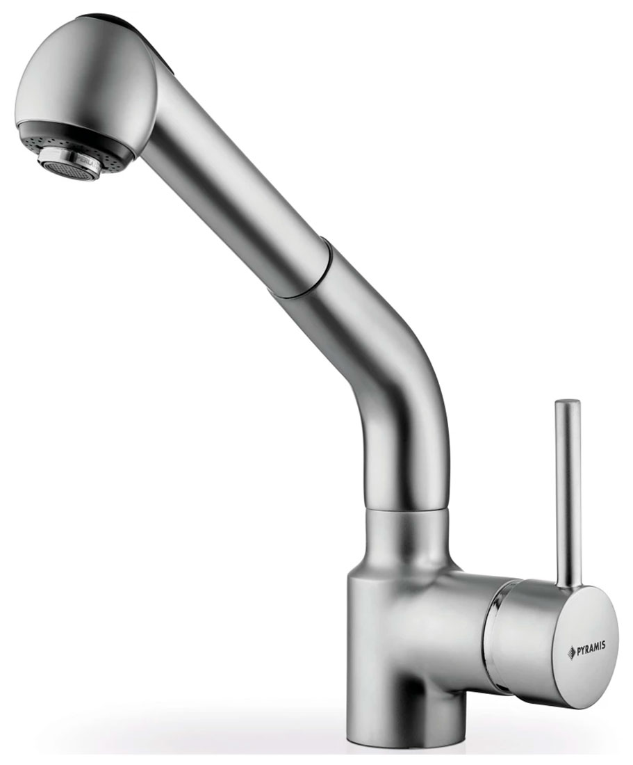 Изображение товара Кухонный смеситель Pyramis BALATA латунь сатин однорычажный с выдвижным и поворотным изливом