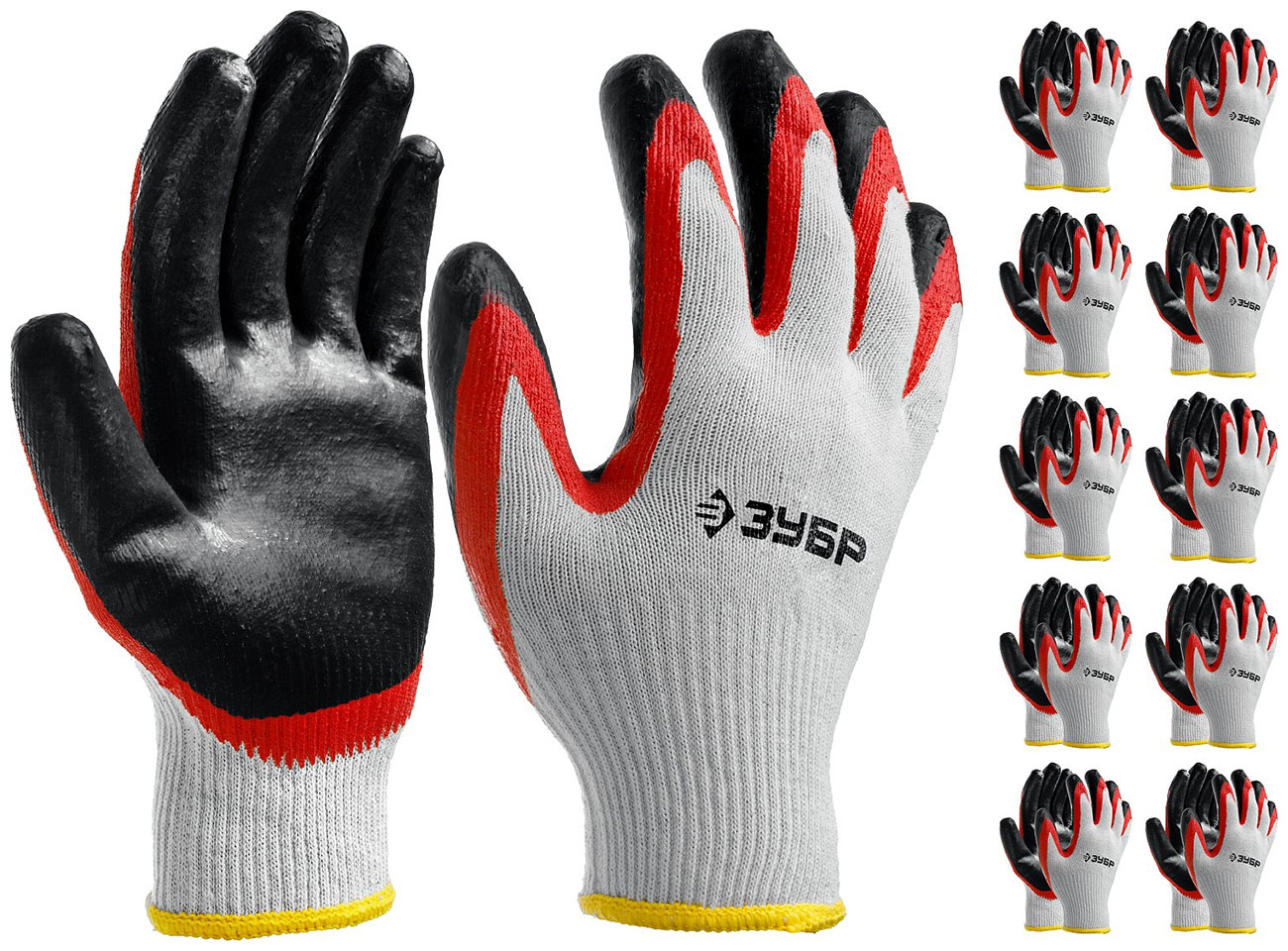 

Перчатки Зубр х2 ЗАЩИТА L-XL, эластичные, натуральный хлопок, 10 пар, с двойным латексным обливом (11459-K10)