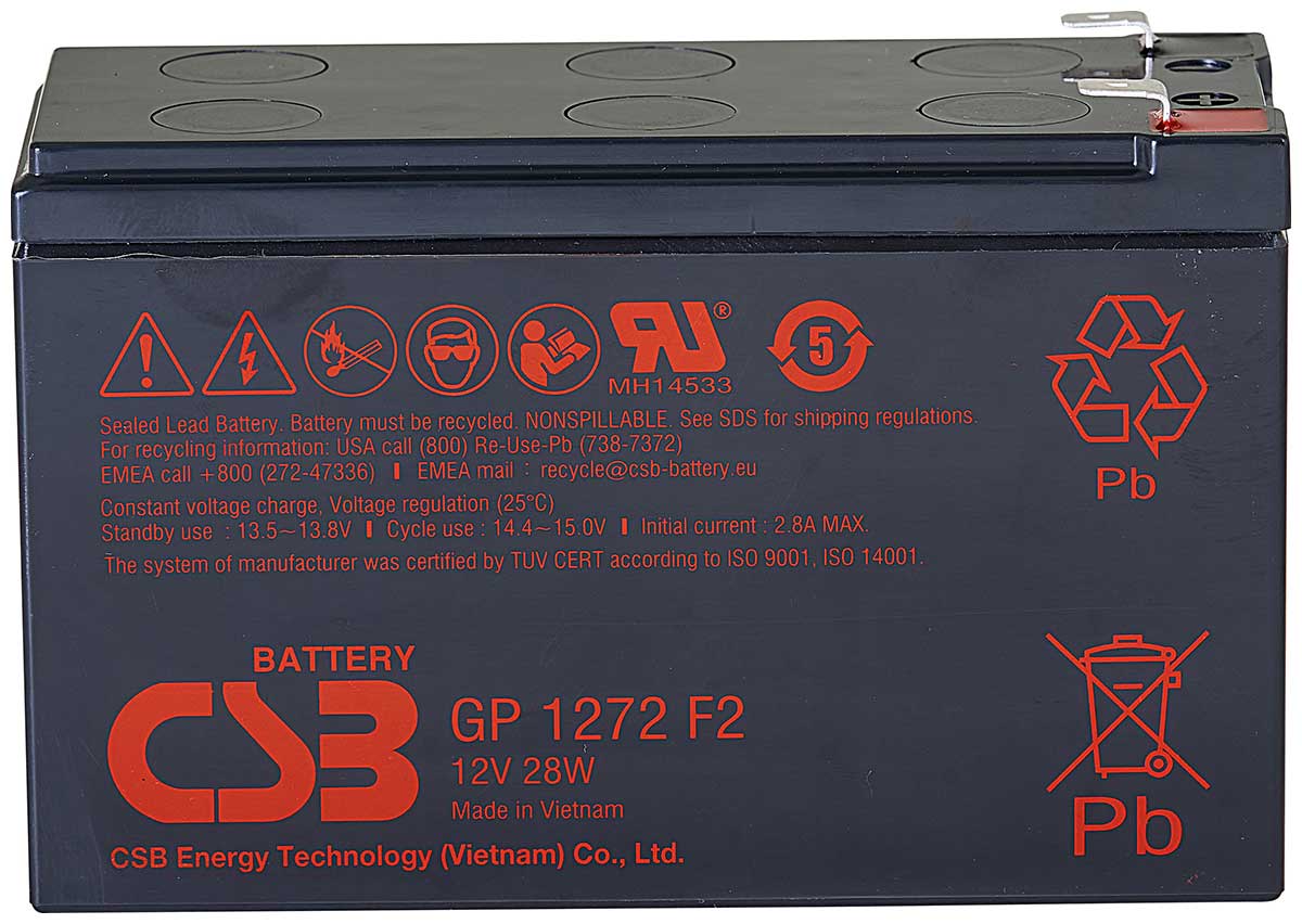 

Аккумуляторная батарея для ИБП CSB GP1272 F2 (12V28W) 12В, 7Ач, Черный