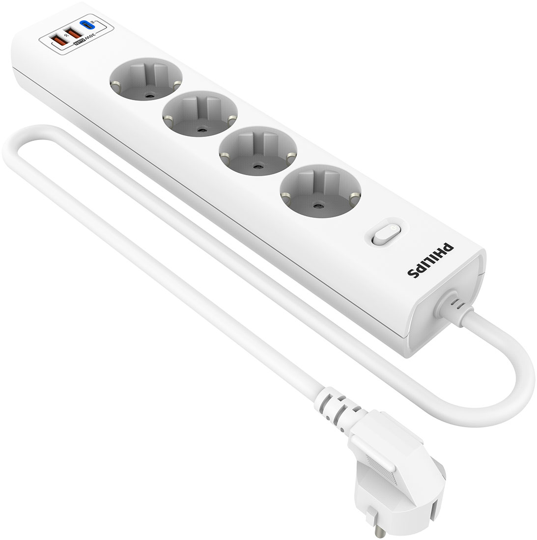 Изображение товара Сетевой фильтр Philips 4 Розетки с USB и кабелем 2 м белый
