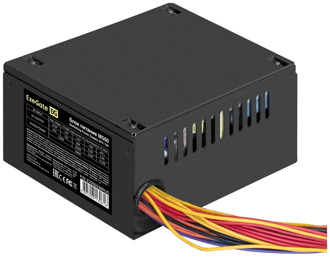 Изображение товара Блок питания ExeGate 500W M500 SFX для ПК SFX форм-фактор надежный