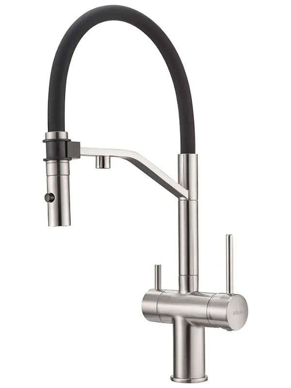 Изображение товара Кухонный смеситель Milacio Ultra с гибким изливом и подключением к фильтру из нержавеющей стали