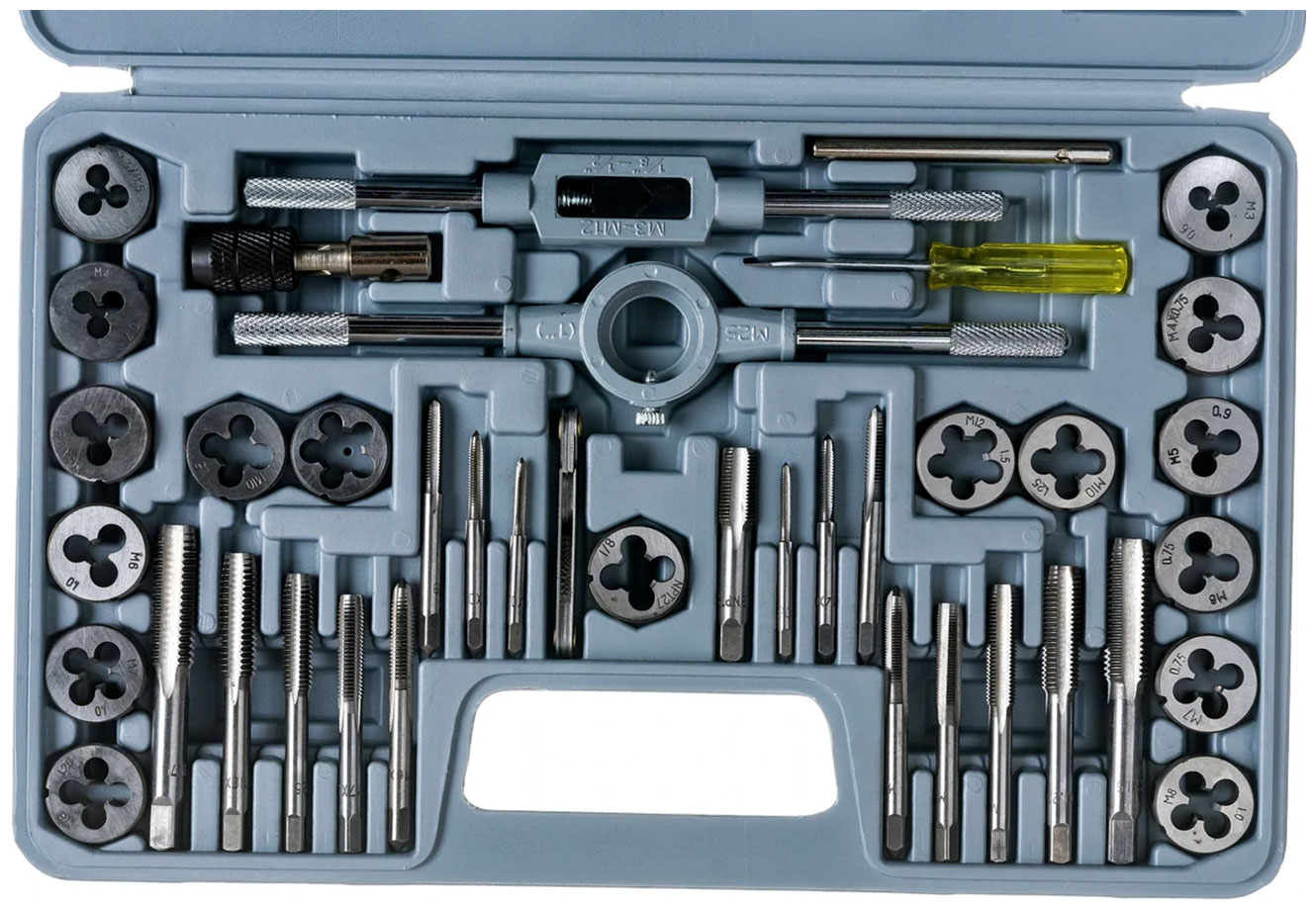 Изображение товара Набор метчиков и лерок для резьбовых соединений легированная сталь Профи 40 шт.
