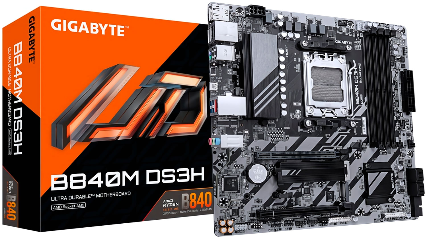 Изображение товара Материнская плата Gigabyte B840M DS3H для AMD AM5 MicroATX 7.1 звук PCIe 4.0 DDR5