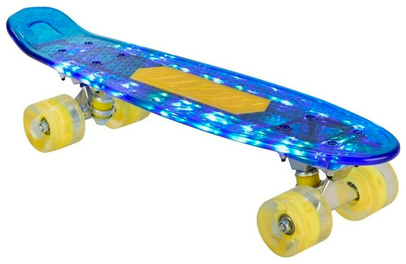 

Скейт Navigator пласт. кол.PU со светом 60х45мм, алюм.траки, со свет.эффектами, 56х15х11см, синий