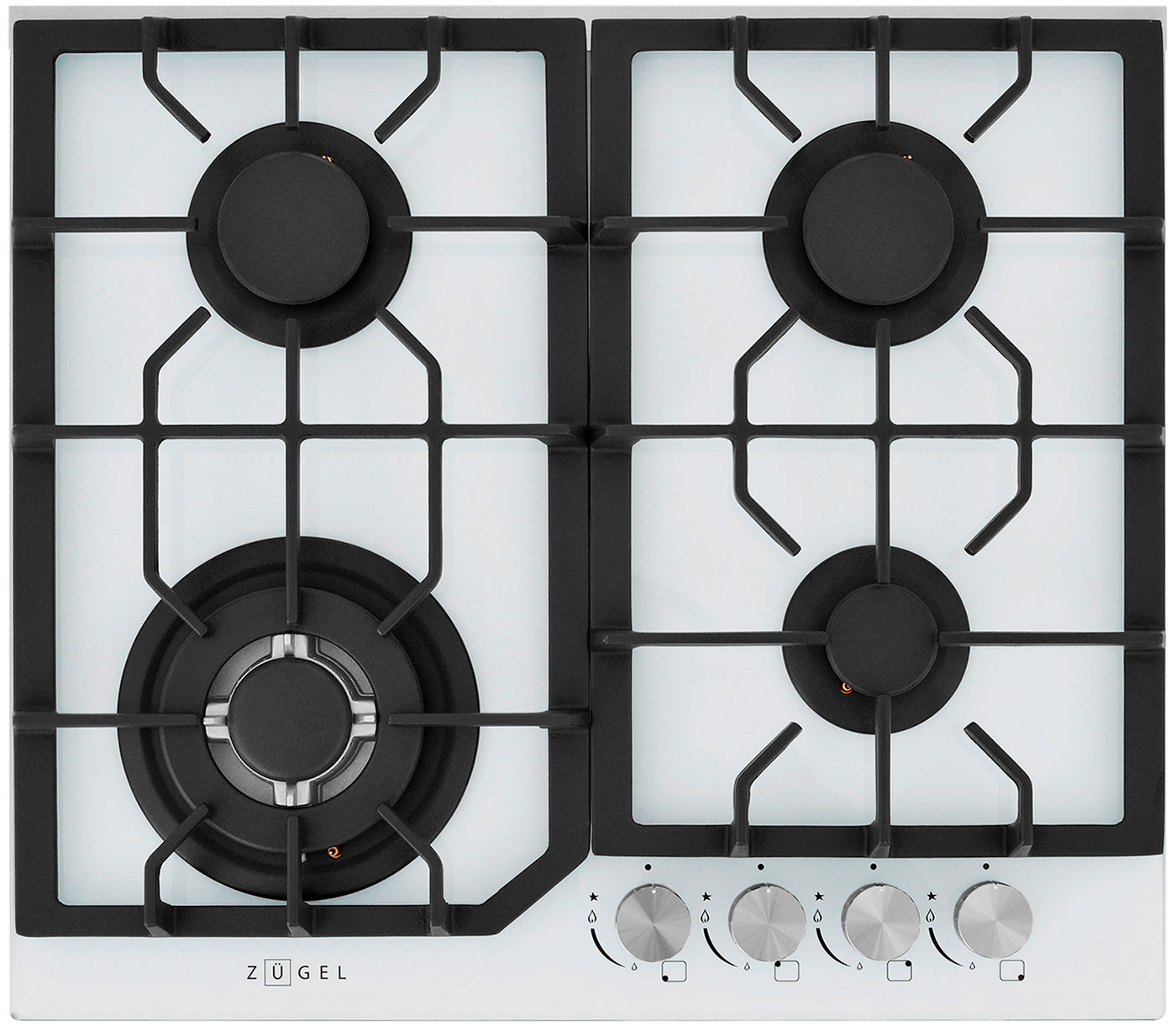 Изображение товара Газовая варочная панель Zugel ZGH601W белая 4 конфорки с Вок и электроподжиг