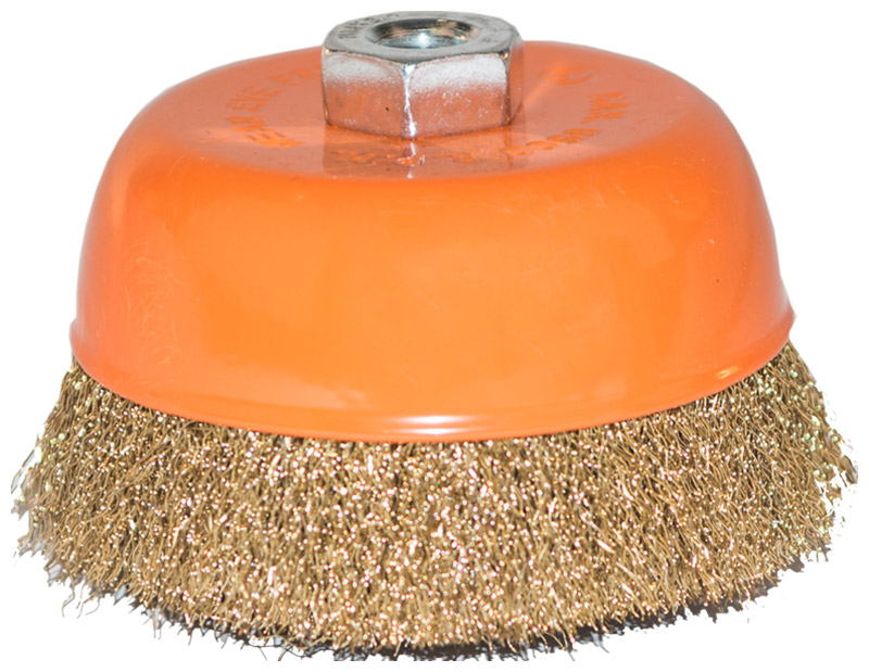 Изображение товара Корщетка-насадка Sturm! тип "чашка" М14, D125мм, латунир. волнистая пров 5240104