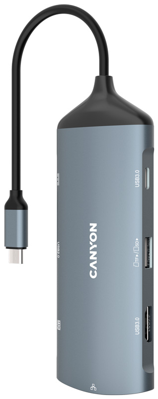 USB Hub Canyon Type-C 8-в-1 DS-14 металл 8 портов быстрая зарядка PD100W Совместимость с ОС Windows / macOS Google Media Player Chromecast