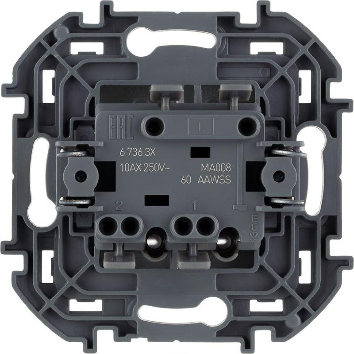 Изображение товара Выключатели, переключатели, диммеры Inspiria (группа Legrand) Выключатель 2-кл. Inspiria 10А IP20 250В 10AX с подсветкой/индикацией механизм антрацит Leg