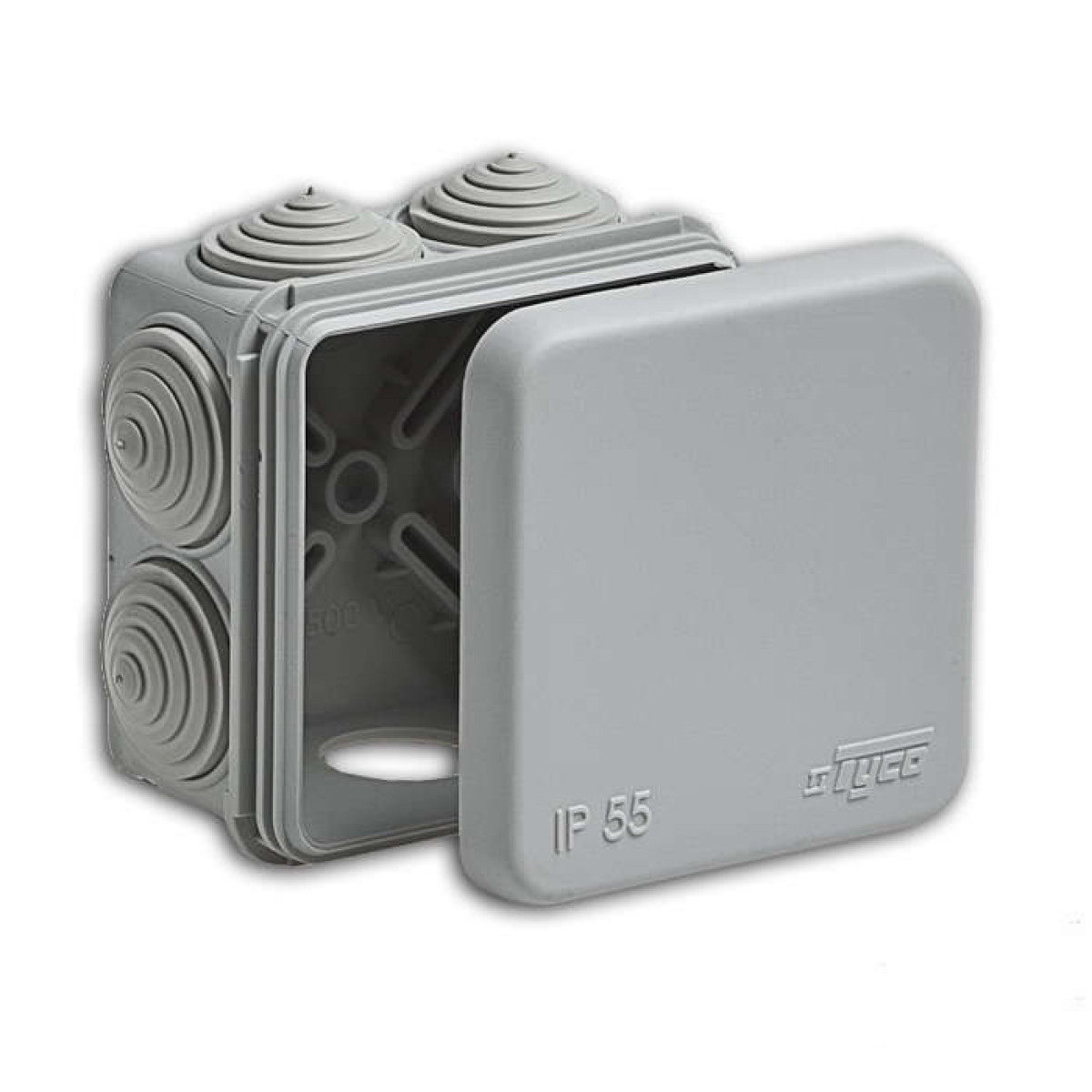 Изображение товара Изделия для электромонтажа Ruvinil Коробка распределительная ОП 70х70х40мм 7 вводов IP55 сер.