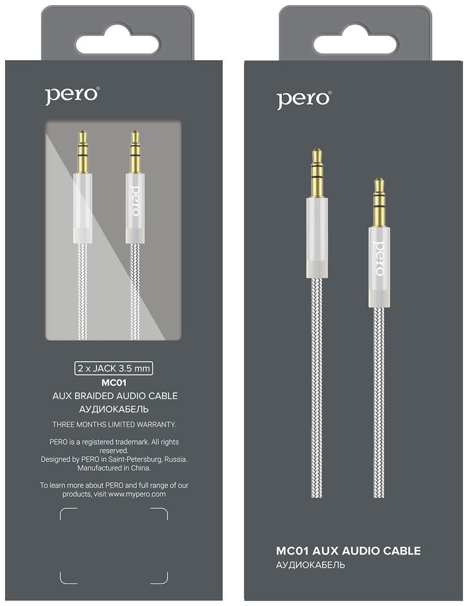 цена Аудио-кабель Pero MC-01 2x3.5 JACK 1м Silver