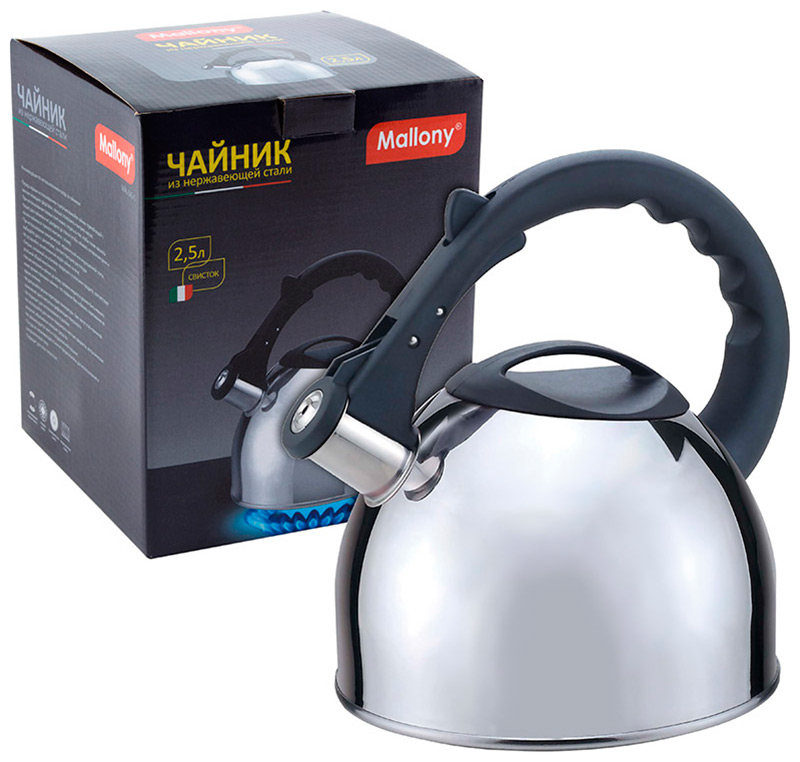 Изображение товара Чайник для плиты Mallony MAL-042-С, из нержавеющей стали, 2.5 л, зеркальная полировка (910087)
