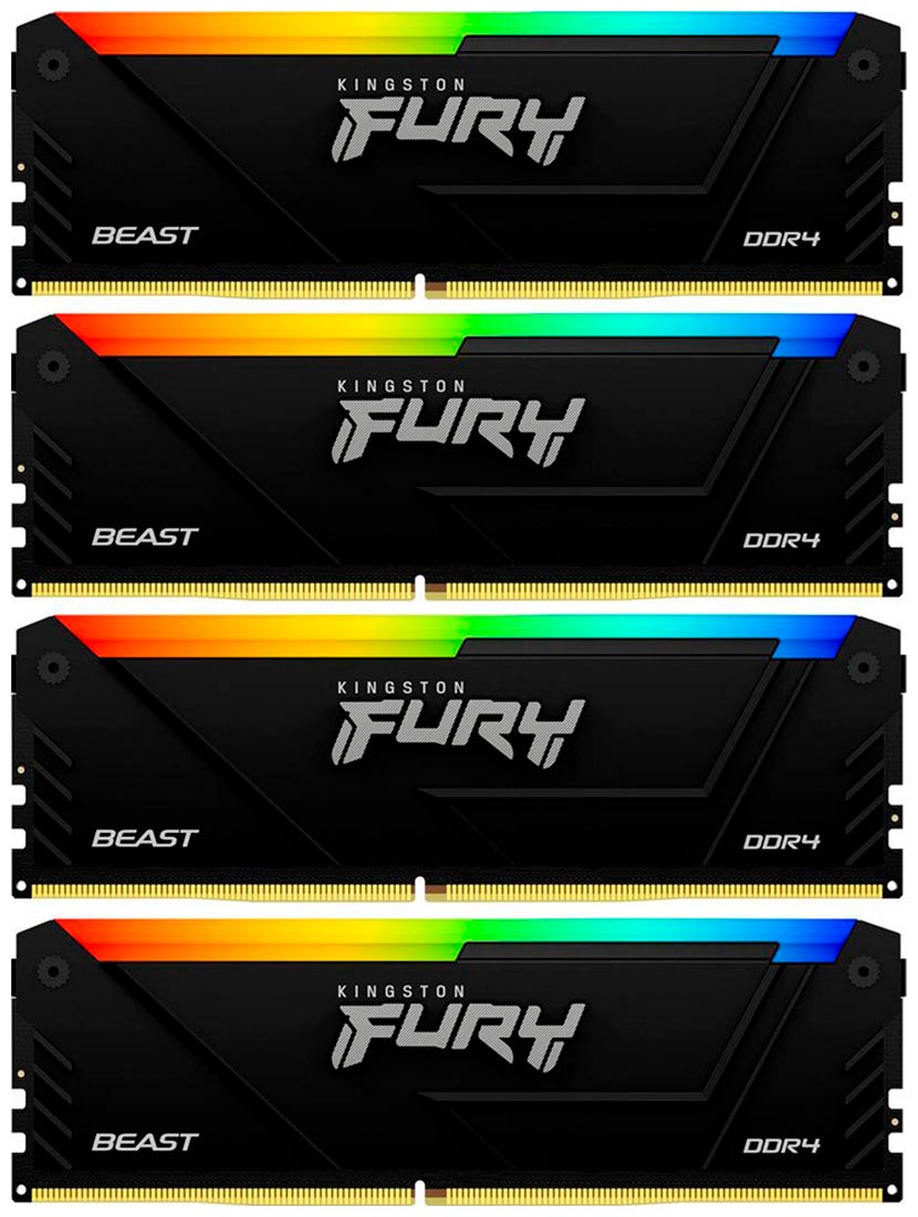Изображение товара Оперативная память Kingston DDR4 64Gb (4x16Gb) 3200MHz FURY Beast RGB (KF432C16BB12AK4/64)