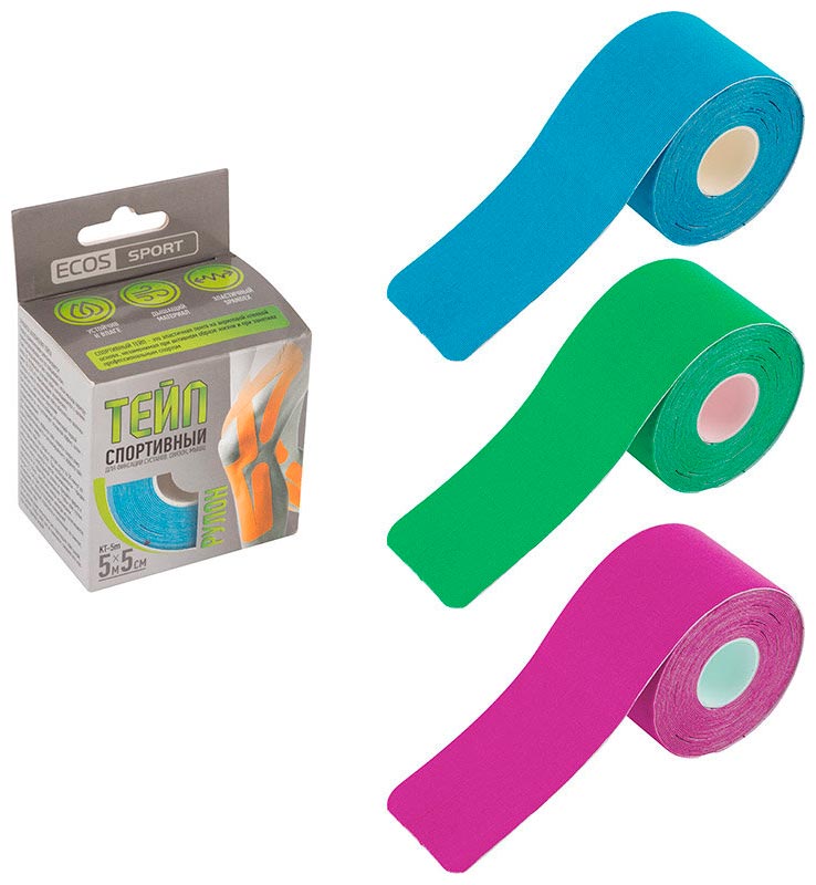 

Тейп спортивный Ecos KT-5m 5м, В ассортименте