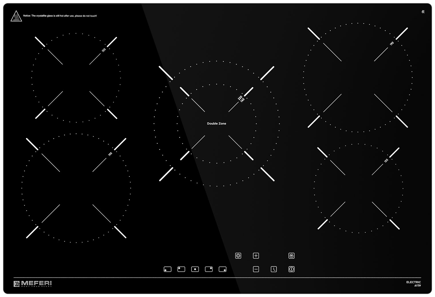 Изображение товара Электрическая варочная панель Meferi MEH755BK ULTRA 5 конфорок сенсорное управление