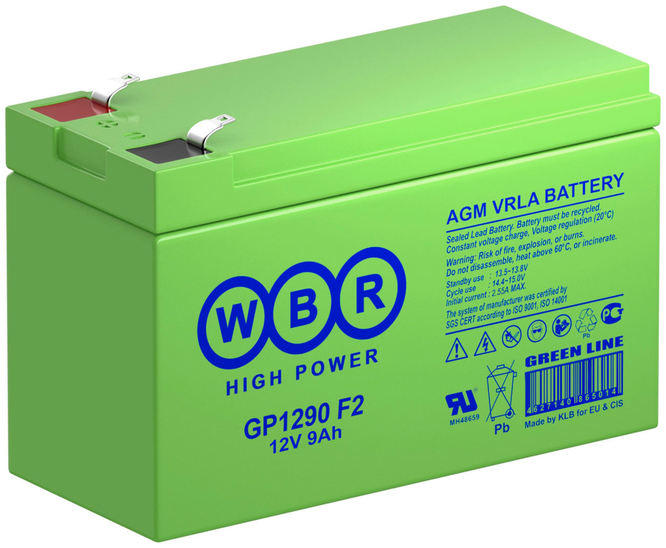 Изображение товара Аккумуляторная батарея для ИБП WBR GP1290 F2 (12В 9Ач)