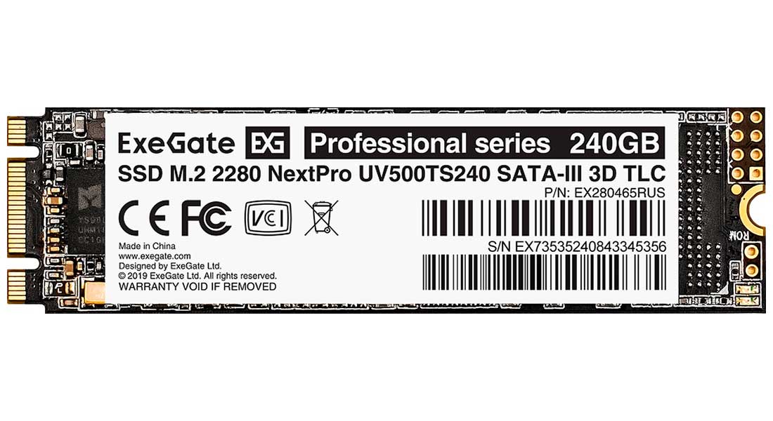 Изображение товара SSD накопитель ExeGate M.2 2280 240GB NextPro UV500TS240 SATA-III (EX280465RUS)