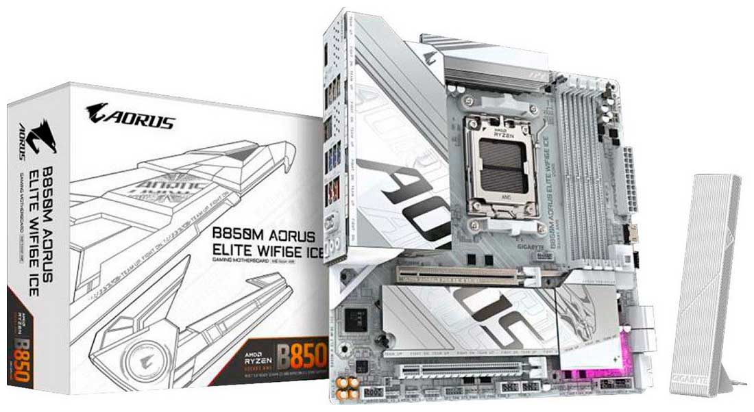 Изображение товара Материнская плата Gigabyte B850M AORUS ELITE WIFI6E ICE AM5 mATX
